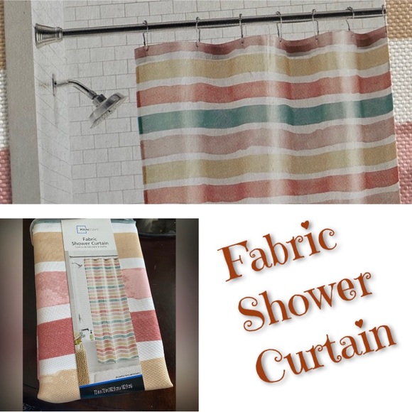 Fabric shower curtain with design💦NWT💦striped pattern💦bright colored design - Picture 1 of 14